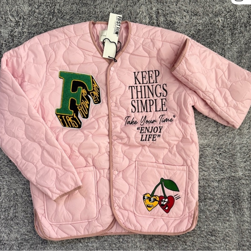 NWT First Row womens  Pink Medium Puffer Jacket - Picture 3 of 7